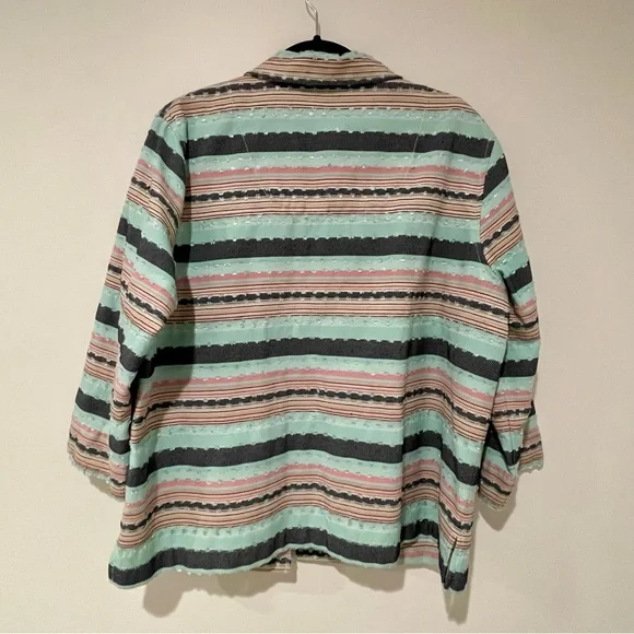 Koret Striped Top XL Buttons Cotton 3/4 Sleeve Womens Lghtweight Blazer Spring - Picture 4 of 5